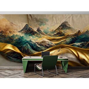 3 Boyutlu Eskitme Dağ Ve Suluboya Çizimli Duvar Kağıdı - Dkm988006