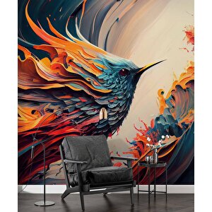 Renkli Kuş Çizimi Desenli Duvar Kağıdı - Dkm708106