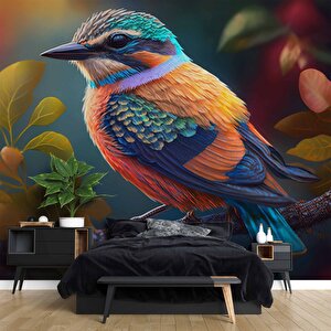 Renkli Kuş Temalı Duvar Kağıdı Baskı - Dkm616095 375x300 cm