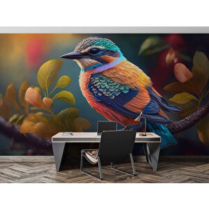 Renkli Kuş Temalı Duvar Kağıdı Baskı - Dkm616095 375x300 cm