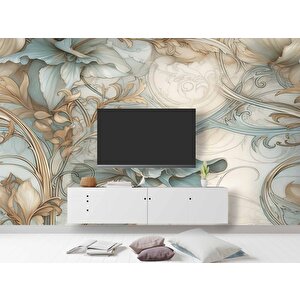 Turkuaz Çiçek Desenli Duvar Kağıdı - Dkm800011 375x200 cm
