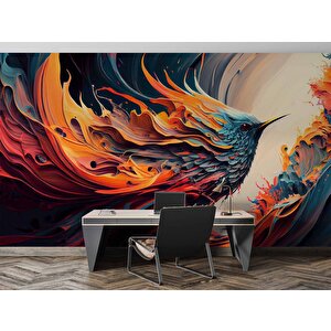 Renkli Kuş Çizimi Desenli Duvar Kağıdı - Dkm708040 600x240 cm