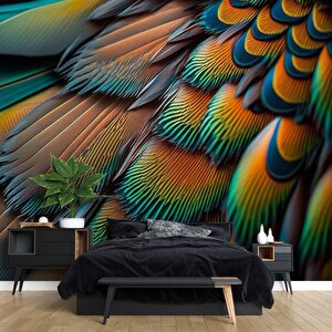 3 Boyutlu Renkli Tüy Desenli Duvar Kağıdı Baskı - Dkm599081 550x280 cm