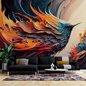 Renkli Kuş Çizimi Desenli Duvar Kağıdı - Dkm708016 500x200 cm