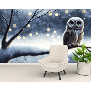 Kış Ve Baykuş Manzaralı Duvar Kağıdı - Dkm676118