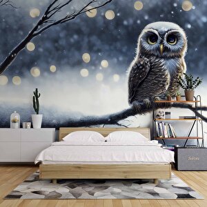 Kış Ve Baykuş Manzaralı Duvar Kağıdı - Dkm676122 525x315 cm