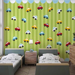 Renkli Arabalar Çocuk Odası Duvar Kağıdı Baskı - Dkm403068 225x280 cm