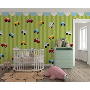 Renkli Arabalar Çocuk Odası Duvar Kağıdı Baskı - Dkm403068 225x280 cm