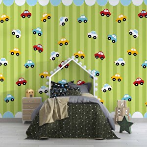 Renkli Arabalar Çocuk Odası Duvar Kağıdı Baskı - Dkm403068