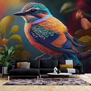 Renkli Kuş Temalı Duvar Kağıdı Baskı - Dkm616005 225x200 cm