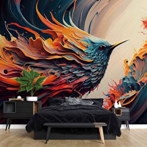 Renkli Kuş Çizimi Desenli Duvar Kağıdı - Dkm708011 375x200 cm