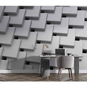 3 Boyutlu Beyaz Kare Desenli Duvar Kağıdı - Dkm748042