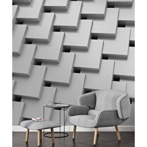 3 Boyutlu Beyaz Kare Desenli Duvar Kağıdı - Dkm748042