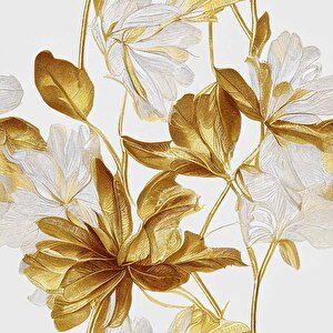 3 Boyutlu Beyaz Altın Çiçek Desenli Duvar Kağıdı - Dkm894038