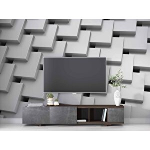 3 Boyutlu Beyaz Kare Desenli Duvar Kağıdı - Dkm748061 600x260 cm