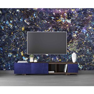 3 Boyutlu Mor Ve Mavi Mermer Desenli Duvar Kağıdı - Dkm728005 225x200 cm