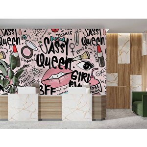 Yazılı Güzellik Merkezi Temalı Duvar Kağıdı Baskı - Dkm158034