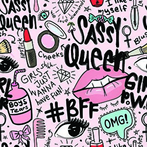 Yazılı Güzellik Merkezi Temalı Duvar Kağıdı Baskı - Dkm158034