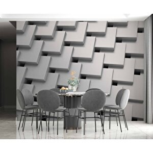 3 Boyutlu Beyaz Kare Desenli Duvar Kağıdı - Dkm748036