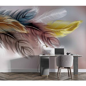 Renkli Tüy Desenli Duvar Kağıdı Baskı - Dkm092022