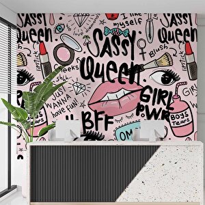 Yazılı Güzellik Merkezi Temalı Duvar Kağıdı Baskı - Dkm158109