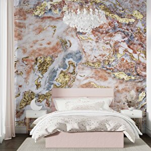 3 Boyutlu Pembe Altın Mermer Desenli Duvar Kağıdı - Dkm727090 250x300 cm