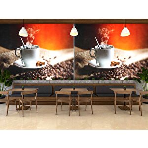 Fincan Ve Kahve Temalı Cafe Duvar Kağıdı Baskı - Dkm270121 500x315 cm
