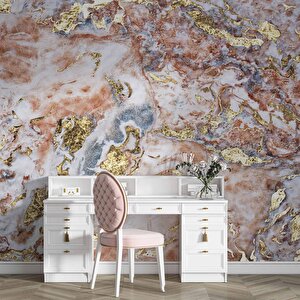 3 Boyutlu Pembe Altın Mermer Desenli Duvar Kağıdı - Dkm727008
