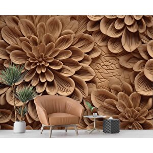 Çiçek Figürlü Ağaç Oyma Desenli Duvar Kağıdı - Dkm925043