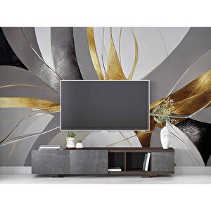 3 Boyutlu Altın Gümüş Desenli Duvar Kağıdı - Dkm795113 300x315 cm