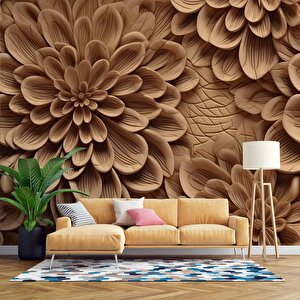 Çiçek Figürlü Ağaç Oyma Desenli Duvar Kağıdı - Dkm925099 475x300 cm