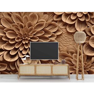 Çiçek Figürlü Ağaç Oyma Desenli Duvar Kağıdı - Dkm925061 600x260 cm