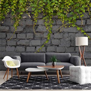 Gri Tuğla Duvar Ve Sarmaşık Duvar Kağıdı - Dkm573035 450x240 cm