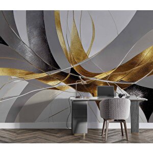 3 Boyutlu Altın Gümüş Desenli Duvar Kağıdı - Dkm795115