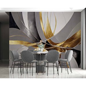 3 Boyutlu Altın Gümüş Desenli Duvar Kağıdı - Dkm795115