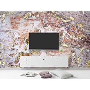 3 Boyutlu Pembe Altın Mermer Desenli Duvar Kağıdı - Dkm727012 400x200 cm