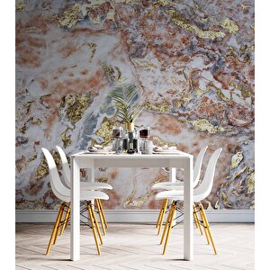 3 Boyutlu Pembe Altın Mermer Desenli Duvar Kağıdı - Dkm727012