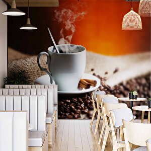 Fincan Ve Kahve Temalı Cafe Duvar Kağıdı Baskı - Dkm270022 900x200 cm