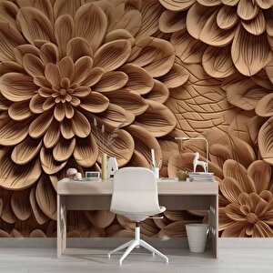 Çiçek Figürlü Ağaç Oyma Desenli Duvar Kağıdı - Dkm925116