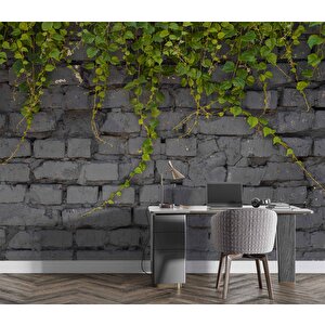 Gri Tuğla Duvar Ve Sarmaşık Duvar Kağıdı - Dkm573021