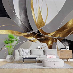 3 Boyutlu Altın Gümüş Desenli Duvar Kağıdı - Dkm795002 100x200 cm