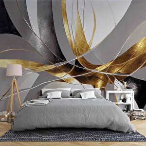 3 Boyutlu Altın Gümüş Desenli Duvar Kağıdı - Dkm795002 100x200 cm