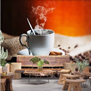Fincan Ve Kahve Temalı Cafe Duvar Kağıdı Baskı - Dkm270110 225x315 cm