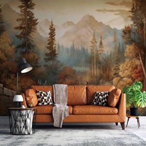 Sonbahar Suluboya Çizim Orman Ve Geyik Manzaralı Duvar Kağıdı - Dkm1000047 225x260 cm