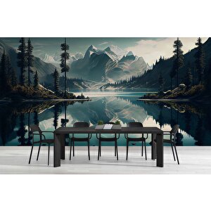 Orman Ve Dağ Sanatsal Çizim Manzaralı Duvar Kağıdı - Dkm669127