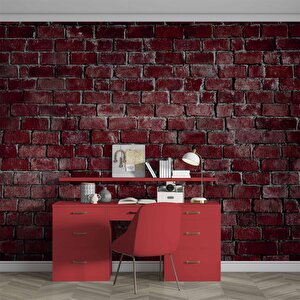 3 Boyutlu Koyu Kırmızı Taş Desenli Duvar Kağıdı - Dkm668045