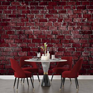 3 Boyutlu Koyu Kırmızı Taş Desenli Duvar Kağıdı - Dkm668045