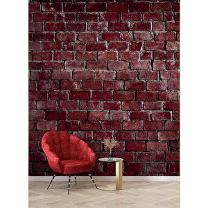 3 Boyutlu Koyu Kırmızı Taş Desenli Duvar Kağıdı - Dkm668045