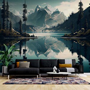 Orman Ve Dağ Sanatsal Çizim Manzaralı Duvar Kağıdı - Dkm669098 450x300 cm