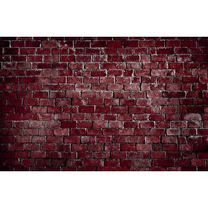 3 Boyutlu Koyu Kırmızı Taş Desenli Duvar Kağıdı - Dkm668071